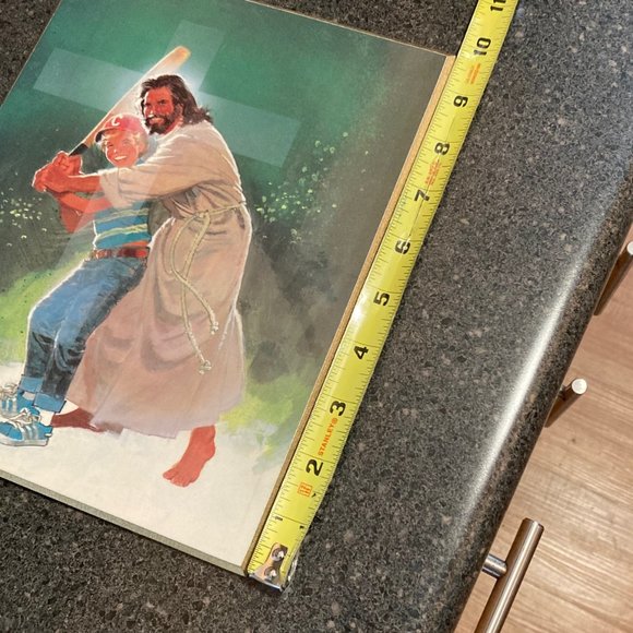 Jesus Baseball cross wall decor hard back gold trim - Picture 6 of 7